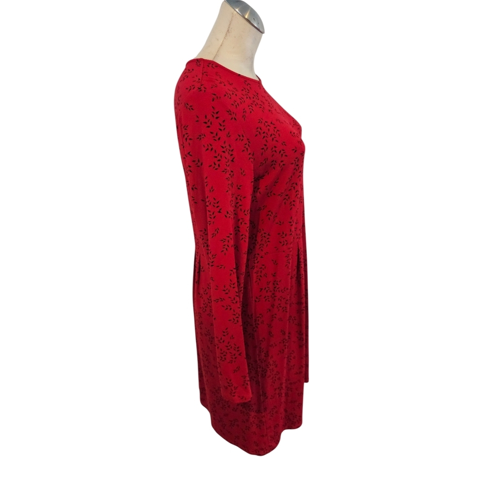 J.Jill Wearever Collection Size M Red Dress Black Leaf Pattern - Picture 6 of 8